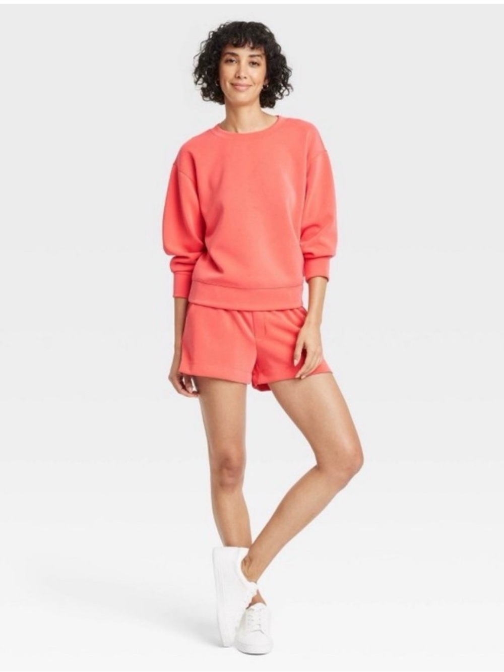 a new day Coral Scuba Crewneck Sweatshirt/ Shorts set- Bright Coral